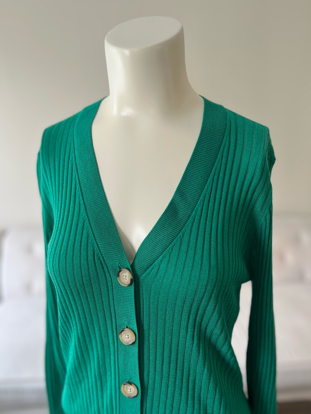 LOFT Ribbed Button-Front V-Neck Cardigan